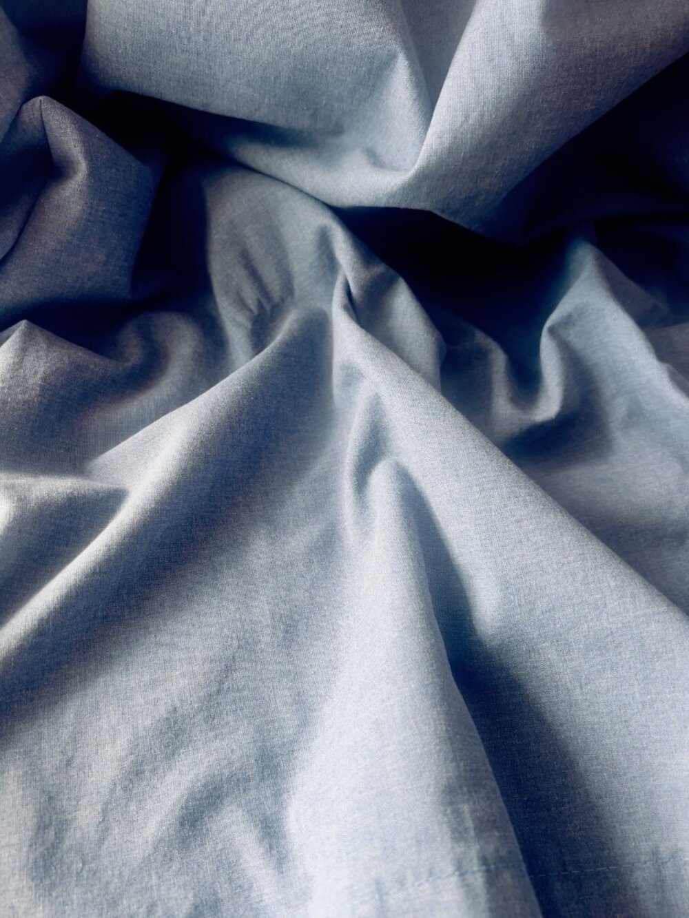SPRINGS Twin Flat Sheet Denim Blue Chambray Vintage Cotton-Poly Bedding Dorm Bed